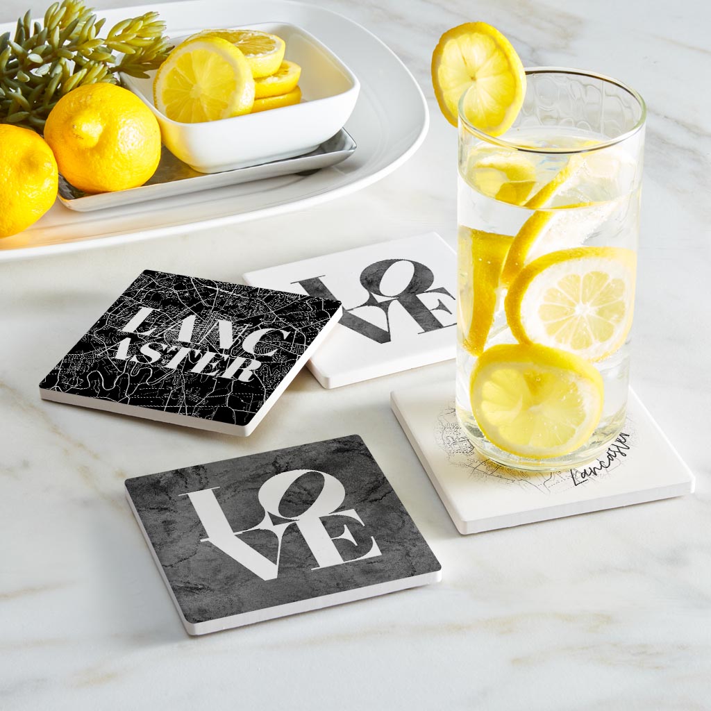 Minimalistic B&W Pennsylvania Lancaster Maps Love | Absorbent Coasters | Set of 4 | Min 2