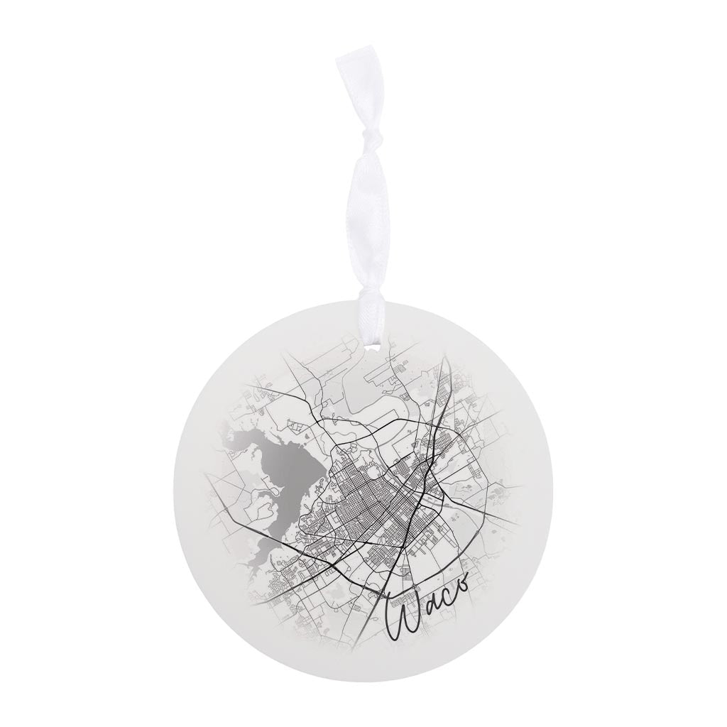 Minimalistic B&W Texas Waco Circle Map | Wood Ornament | Eaches | Min 6