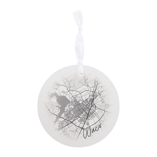 Minimalistic B&W Texas Waco Circle Map | Wood Ornament | Eaches | Min 6