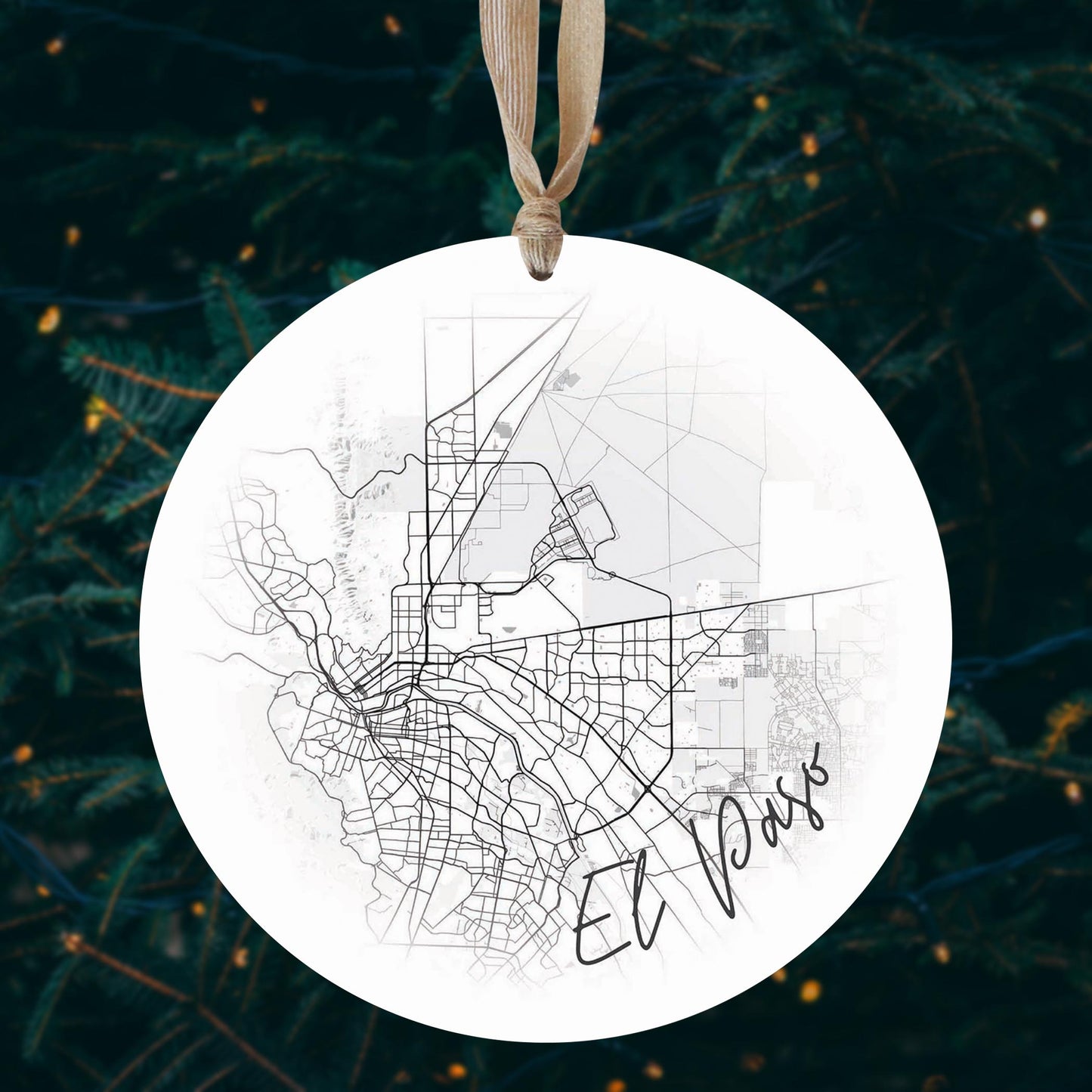 Minimalistic B&W Texas El Paso Circle Map | Wood Ornament | Eaches | Min 1