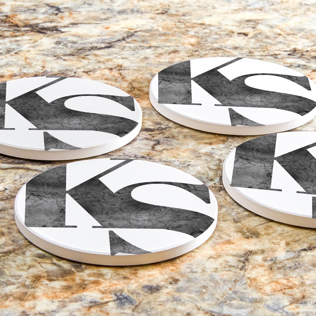 Minimalist B&W Kansas White Initials | Absorbent Coasters | Set of 4 | Min 2