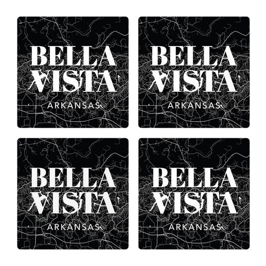 Minimalist B&W Arkansas Bella Vista Map State | Absorbent Coasters | Set of 4 | Min 2