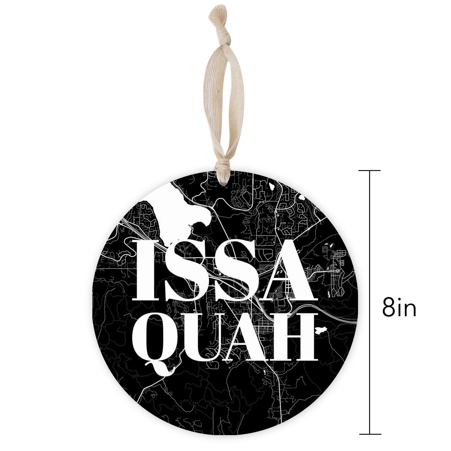 Minimalistic B&W Washington Issaquah Map | Wood Ornament | Eaches | Min 1