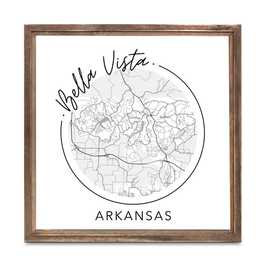 Minimalist B&W Arkansas Bella Vista Circle Map State | Wood Sign | Eaches | Min 1