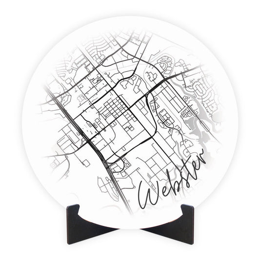 Minimalistic B&W Texas Webster Circle Map | Wood Sign | Eaches | Min 1