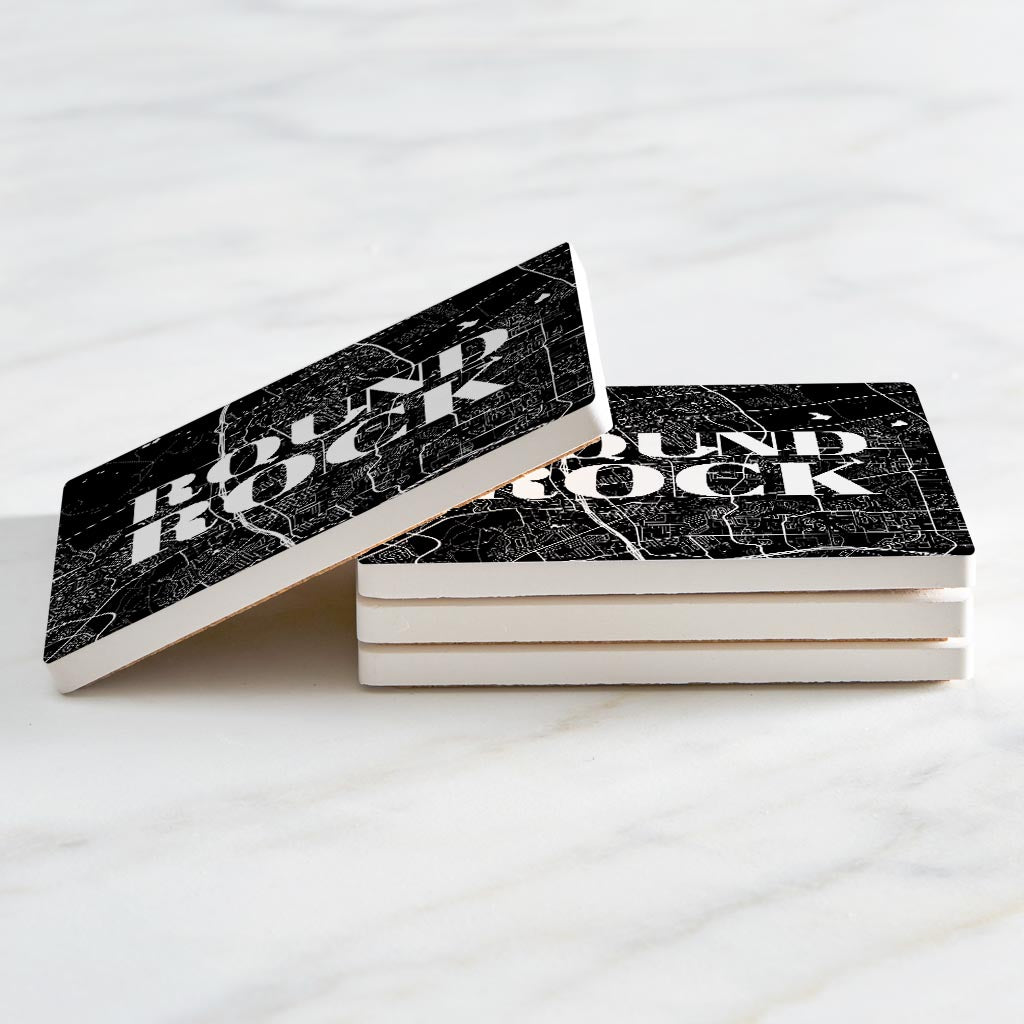 Minimalistic B&W Texas Round Rock Map | Absorbent Coasters | Set of 4 | Min 2