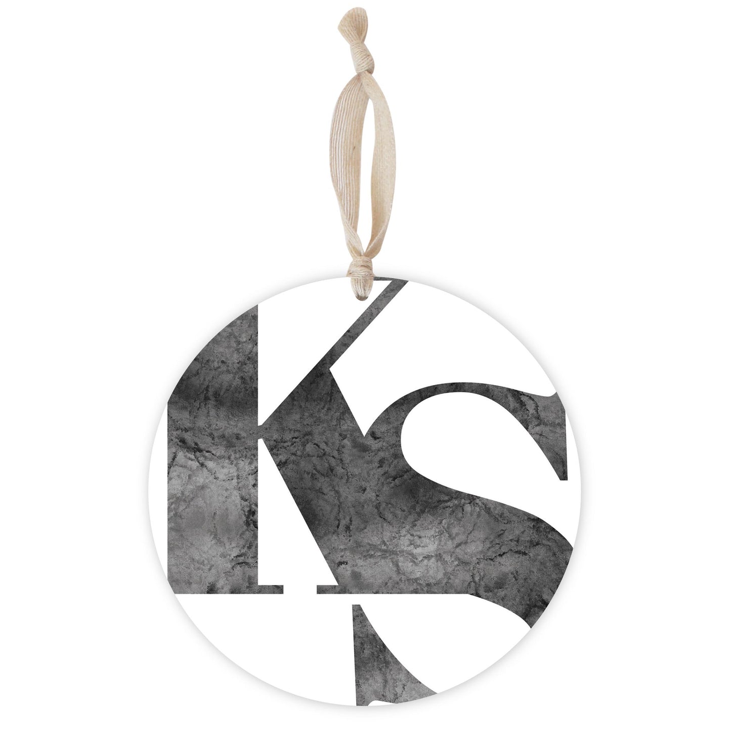 Minimalist B&W Kansas White Initials | Wood Ornament | Eaches | Min 1