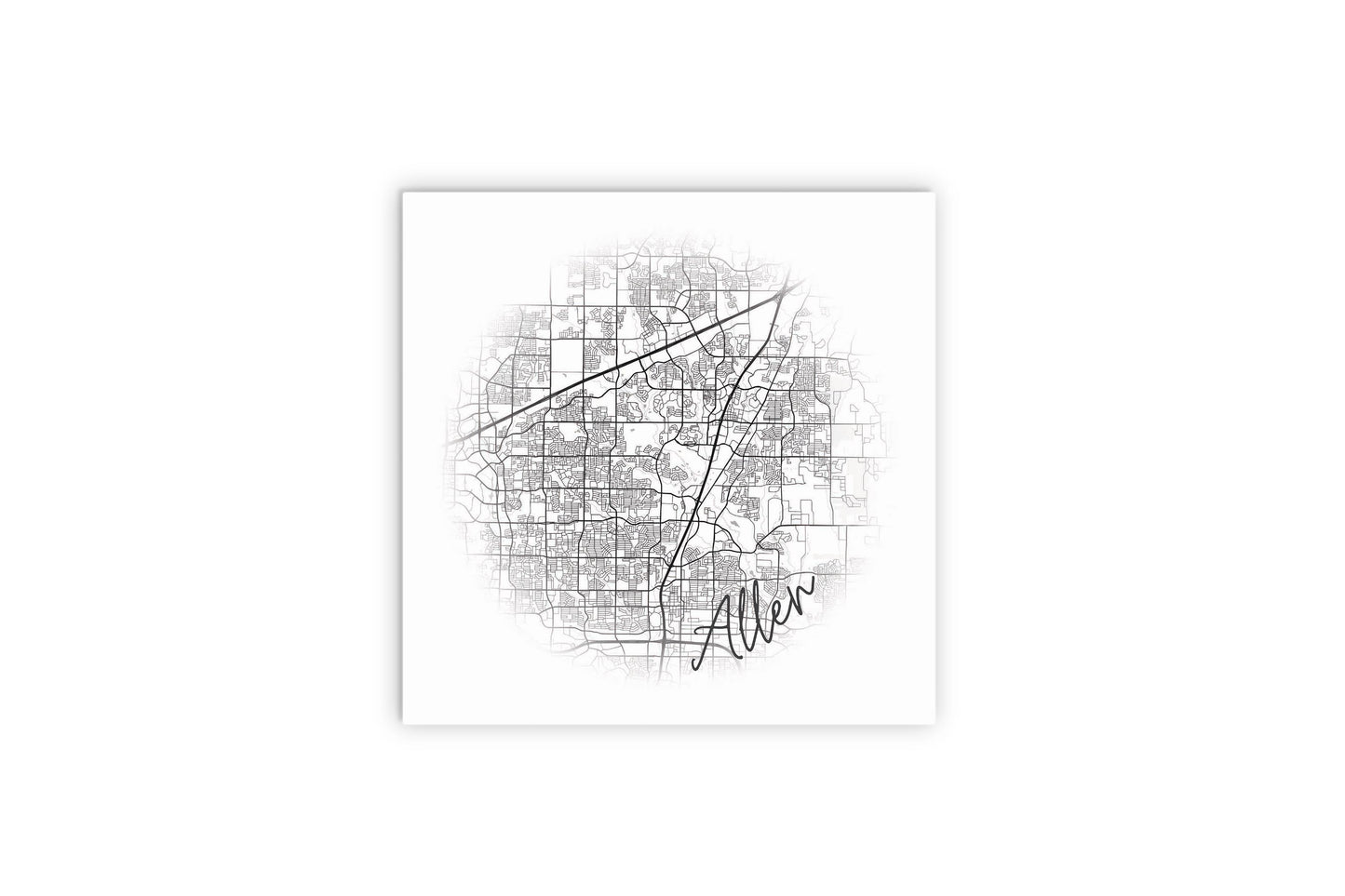 Minimalistic B&W Texas Allen Circle Map | Wood Sign | Eaches | Min 2