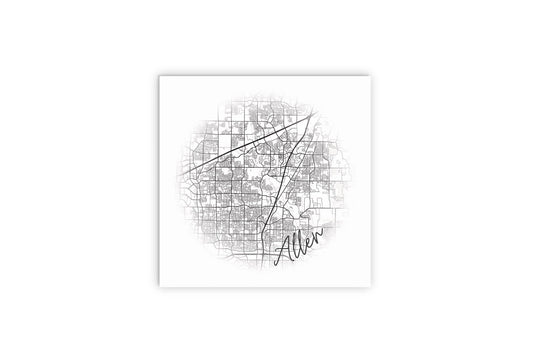 Minimalistic B&W Texas Allen Circle Map | Wood Sign | Eaches | Min 2