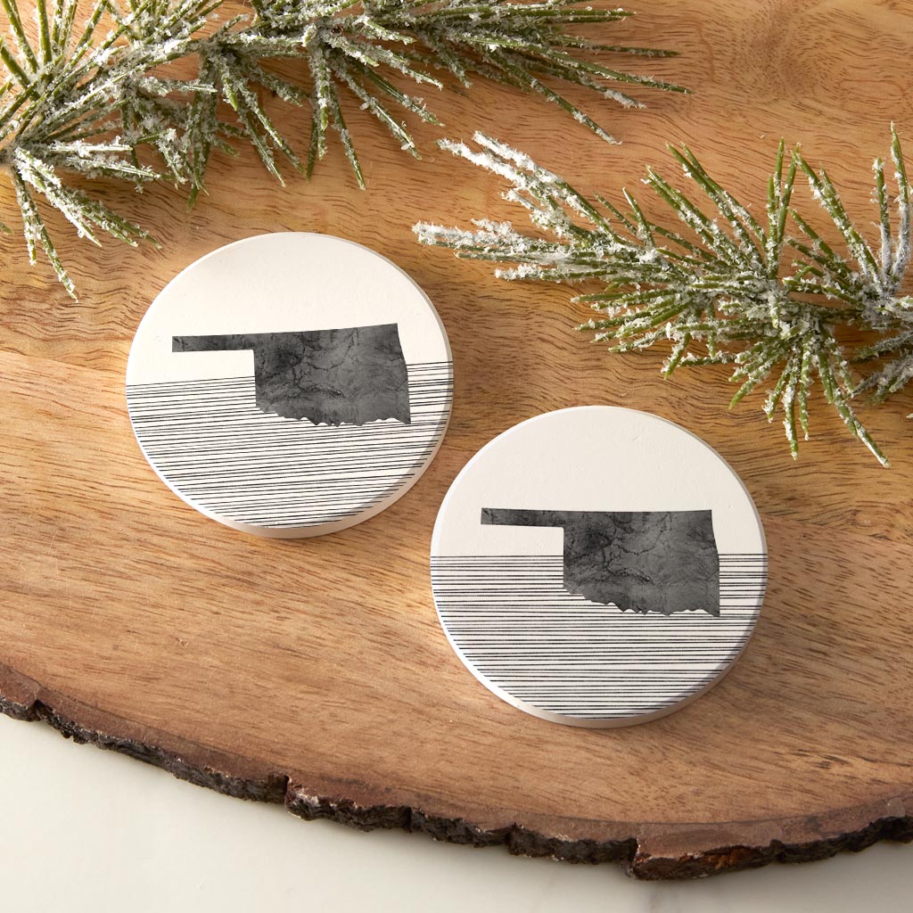 Modern Oklahoma State Shape With Straight Lines | Absorbent Car Coasters | Set of 2 | Min 4