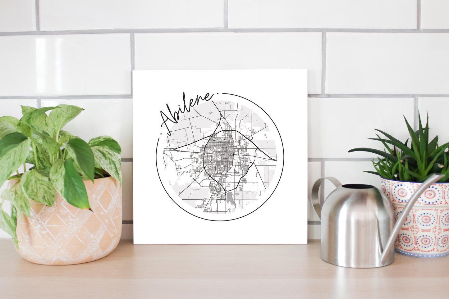 Minimalist B&W Texas Abilene Circle Map | Wood Sign | Eaches | Min 2