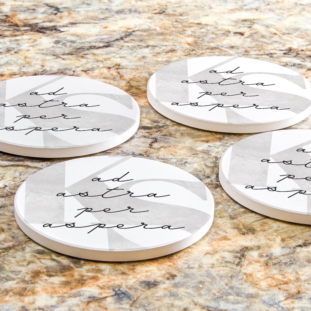 Minimalist B&W Kansas Ad Astra Per Aspera | Absorbent Coasters | Set of 4 | Min 2