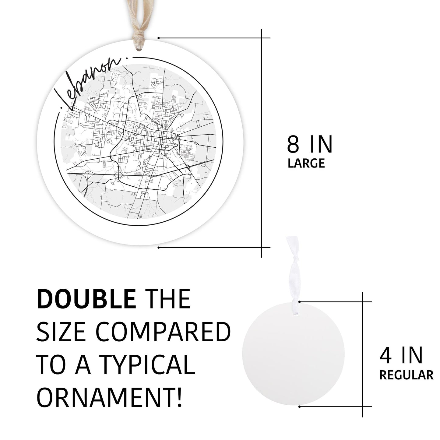 Minimalist B&W Tennessee Lebanon Circle Map | Wood Ornament | Eaches | Min 1