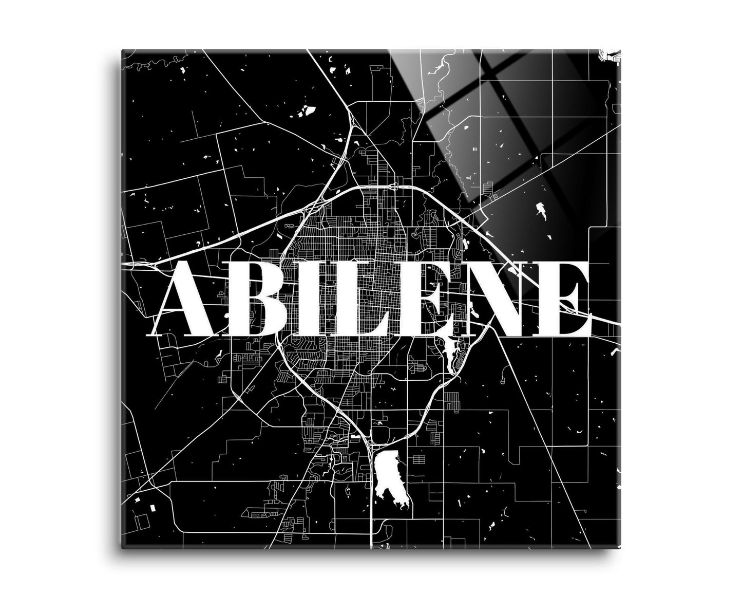 Minimalist B&W Texas Abilene Map | Hi-Def Glass Art | Eaches | Min 2