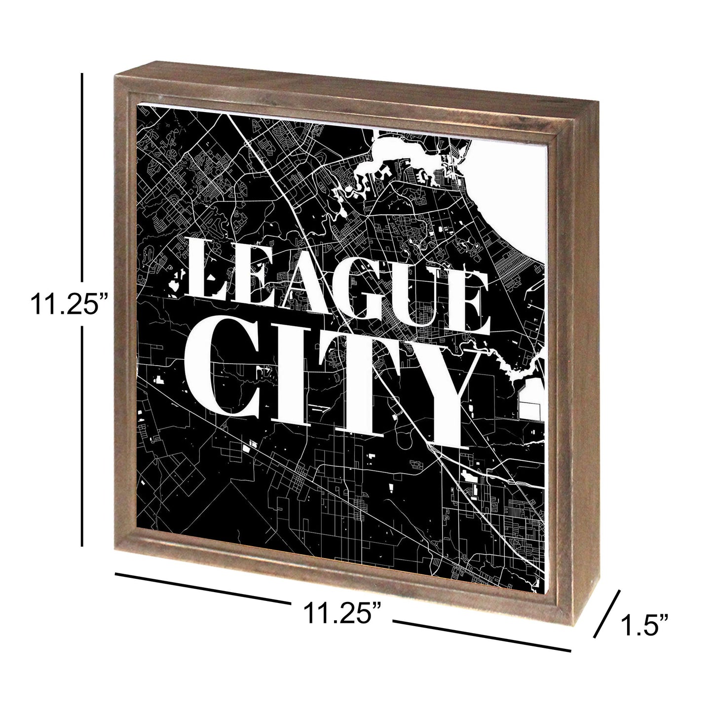 Minimalistic B&W Texas League City Map | Wood Sign | Eaches | Min 1