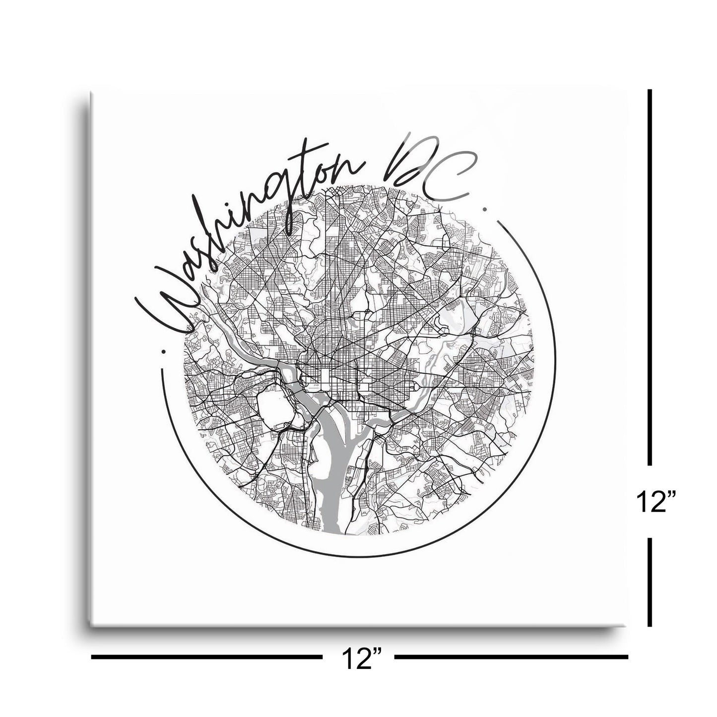Minimalistic B&W Washington Dc Circle Map | Hi-Def Glass Art | Eaches | Min 1