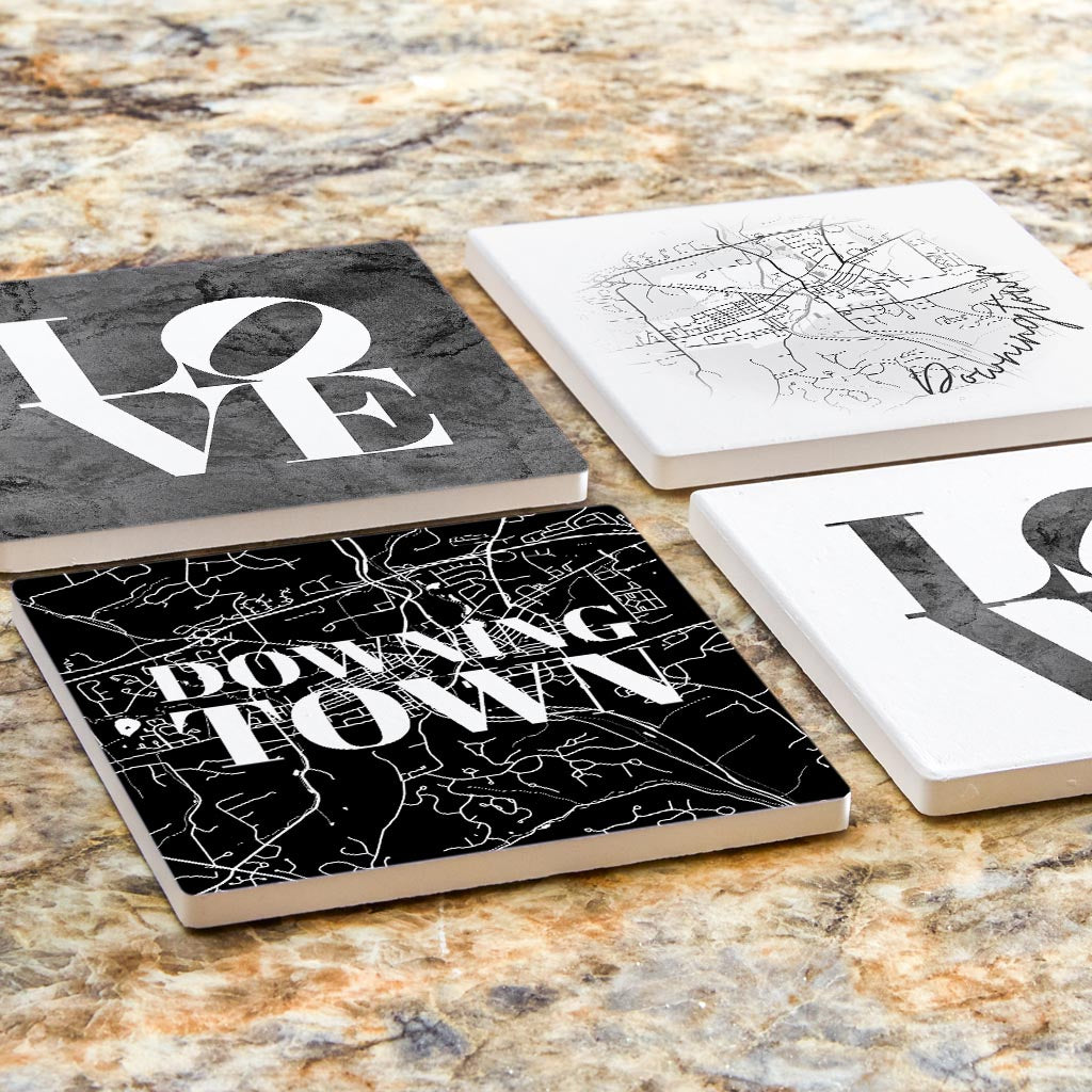 Minimalistic B&W Pennsylvania Downingtown Maps Love| Absorbent Coasters | Set of 4 | Min 2