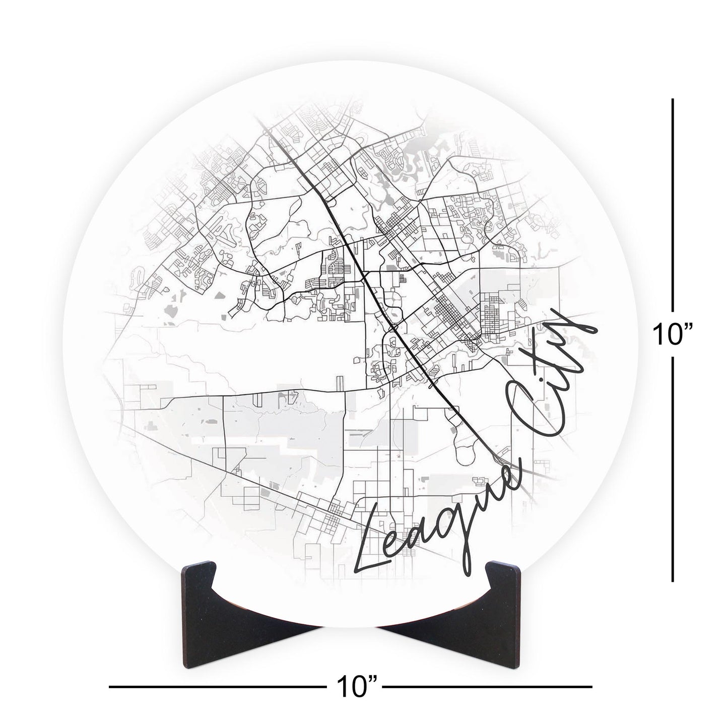 Minimalistic B&W Texas League City Circle Map | Wood Sign | Eaches | Min 1