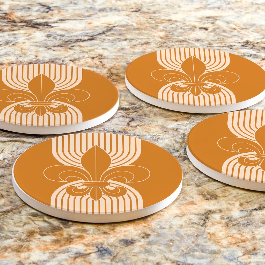 Modern Minimalist Louisiana Orange Fleu De Lis | Absorbent Coasters | Set of 4 | Min 2