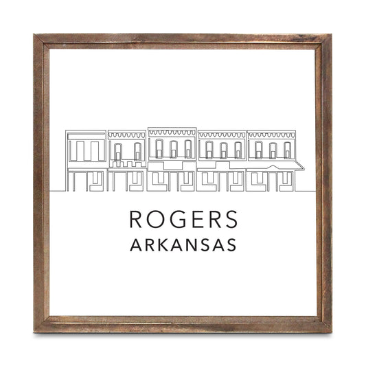 Minimalist B&W Arkansas Rogers Skyline | Wood Sign | Eaches | Min 1