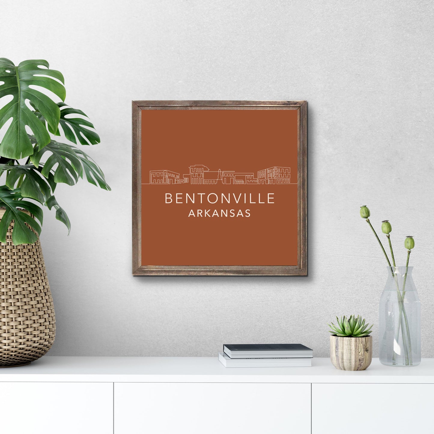 Modern Minimalist Arkansas Bentonville Skyline| Wood Sign | Eaches | Min 1