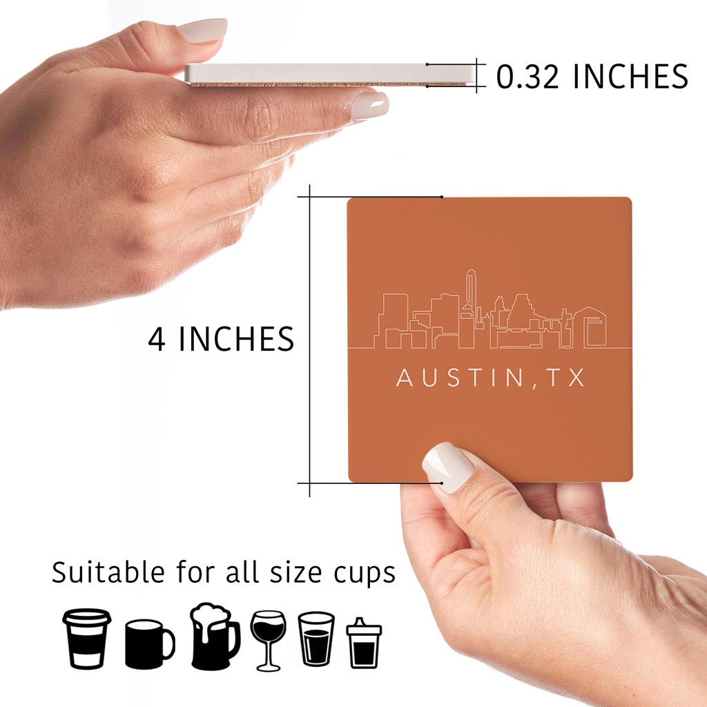 Modern Minimalist Texas Austin Skyline | Absorbent Coasters | Set of 4 | Min 2