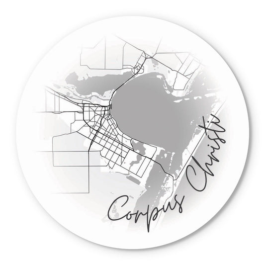 Minimalistic B&W Texas Corpus Christi Circle Map | Wood Sign | Eaches | Min 1