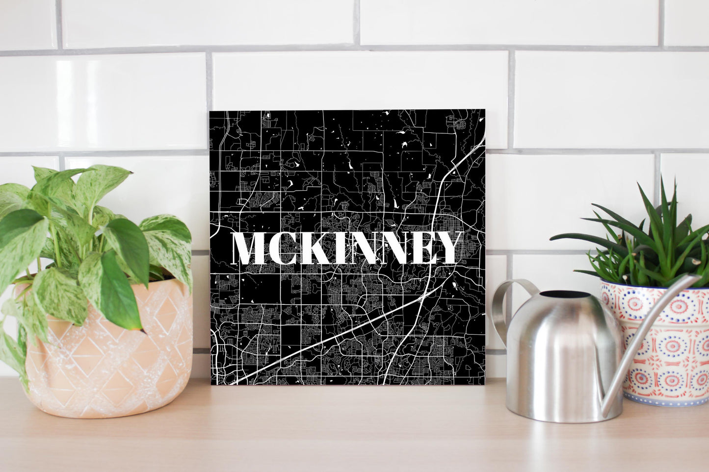 Minimalistic B&W Texas Mckinney Map | Wood Sign | Eaches | Min 2