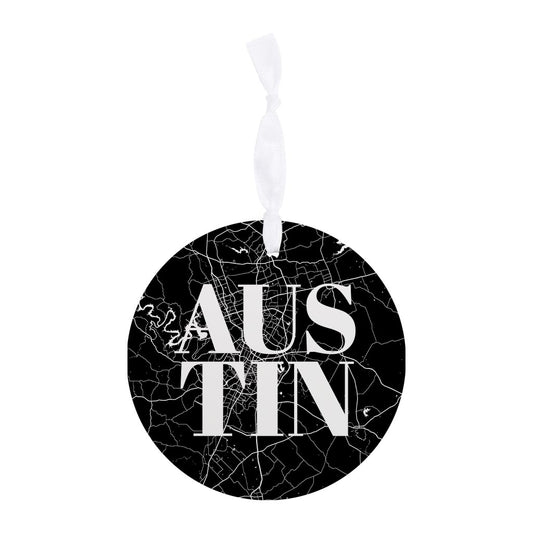 Modern Black Austin Map| Wood Ornament | Eaches | Min 6