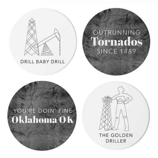 Modern Black White Oklahoma Set | Absorbent Coasters | Set of 4 | Min 2