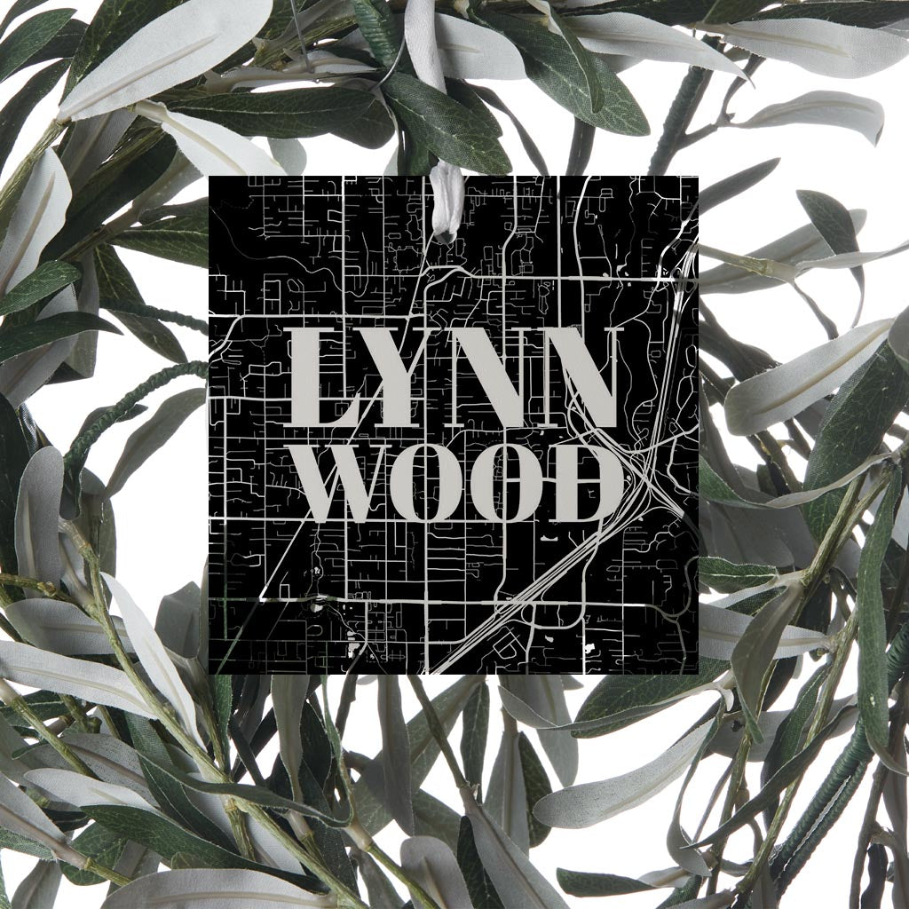 Minimalistic B&W Washington Lynnwood Map | Wood Ornament | Eaches | Min 6