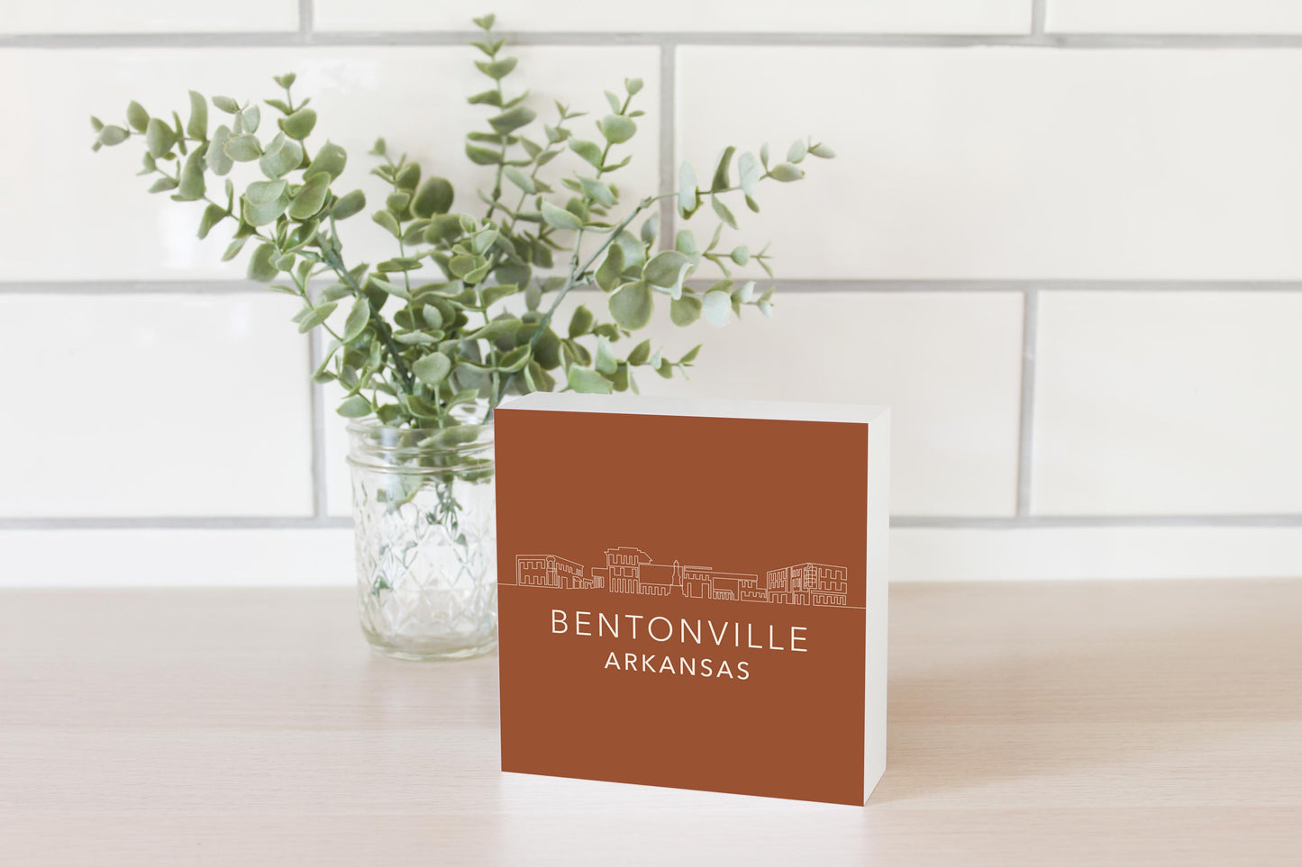 Modern Minimalist Arkansas Bentonville Skyline | Wood Block | Eaches | Min 4