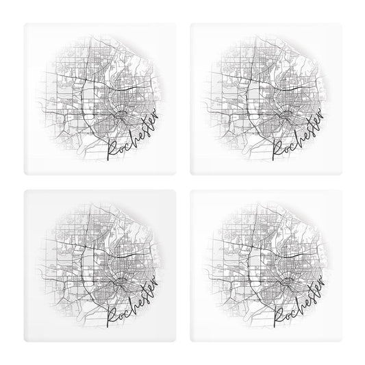 Minimalistic B&W New York Rochester Faded Circle Map | Absorbent Coasters | Set of 4 | Min 2