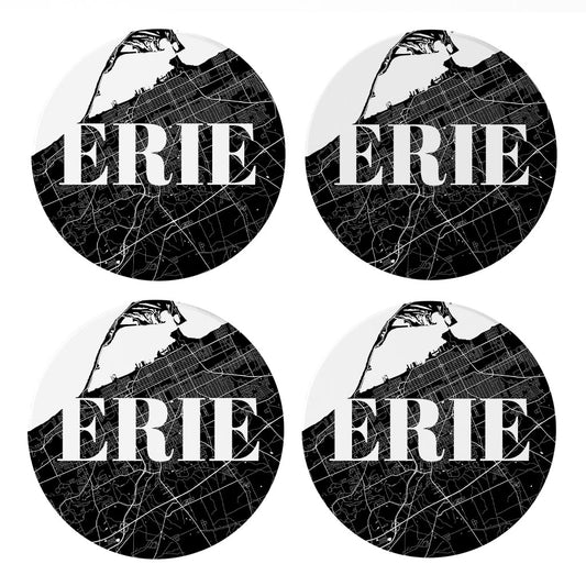 Minimalistic B&W Pennsylvania Erie Map | Absorbent Coasters | Set of 4 | Min 2