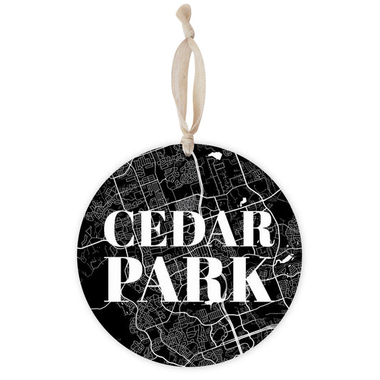 Minimalistic B&W Texas Cedar Park Map | Wood Ornament | Eaches | Min 1