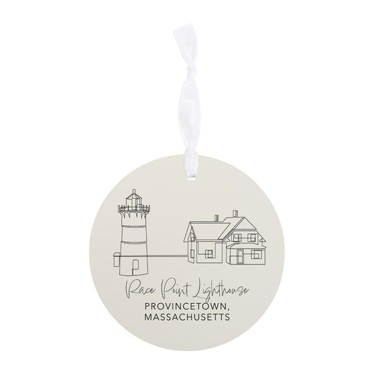 Cream Race Point Lighthouse| Wood Ornament | Eaches | Min 6