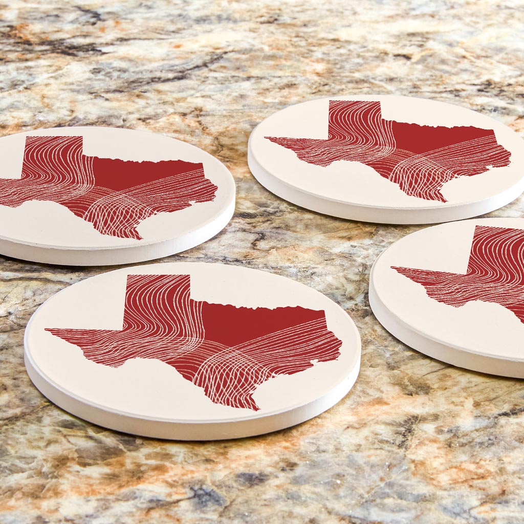 Modern Minimalist Texas Fluid Line State Shape | Absorbent Coasters | Set of 4 | Min 2