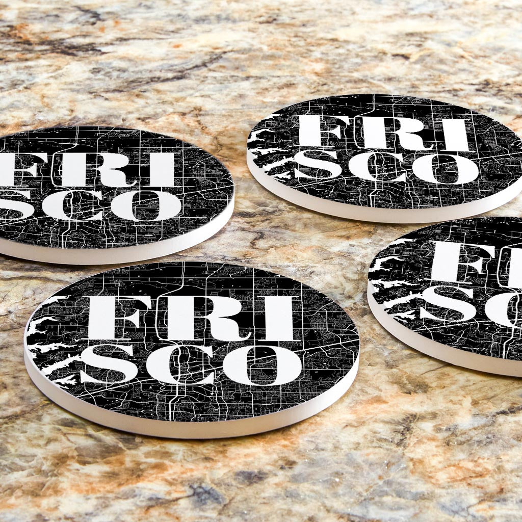 Minimalistic B&W Texas Frisco Map| Absorbent Coasters | Set of 4 | Min 2