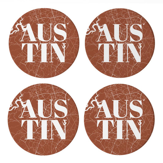 Modern Minimalist Texas Austin Map | Absorbent Coasters | Set of 4 | Min 2