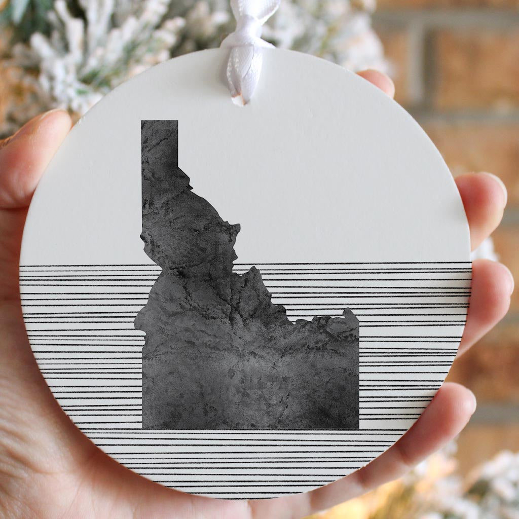 Minimalist B&W Idaho State With Straight Lines | Wood Ornament | Eaches | Min 6