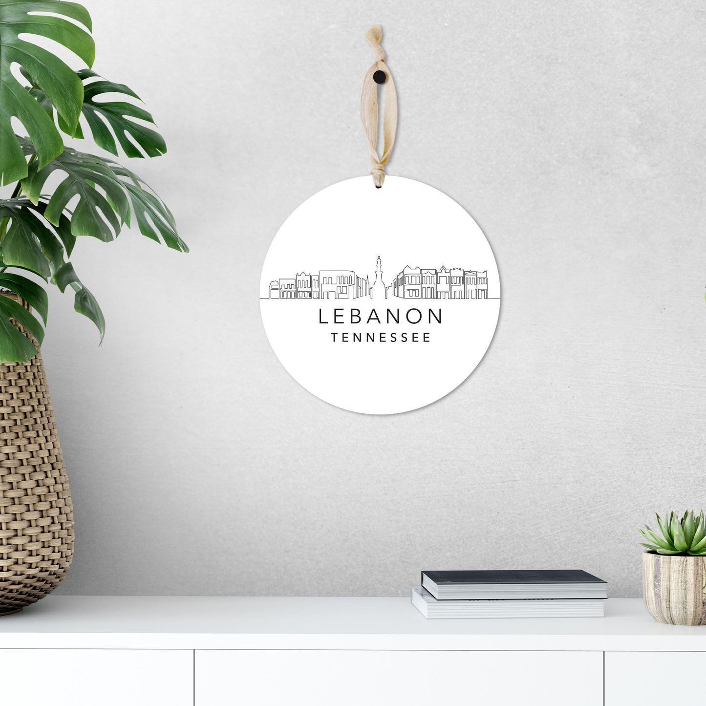 Minimalist B&W Tennessee Lebanon Skyline | Wood Ornament | Eaches | Min 1