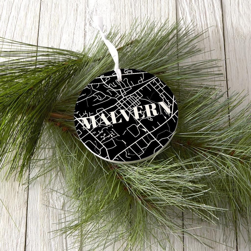 Minimalistic B&W Pennsylvania Malvern Map | Wood Ornament | Eaches | Min 6