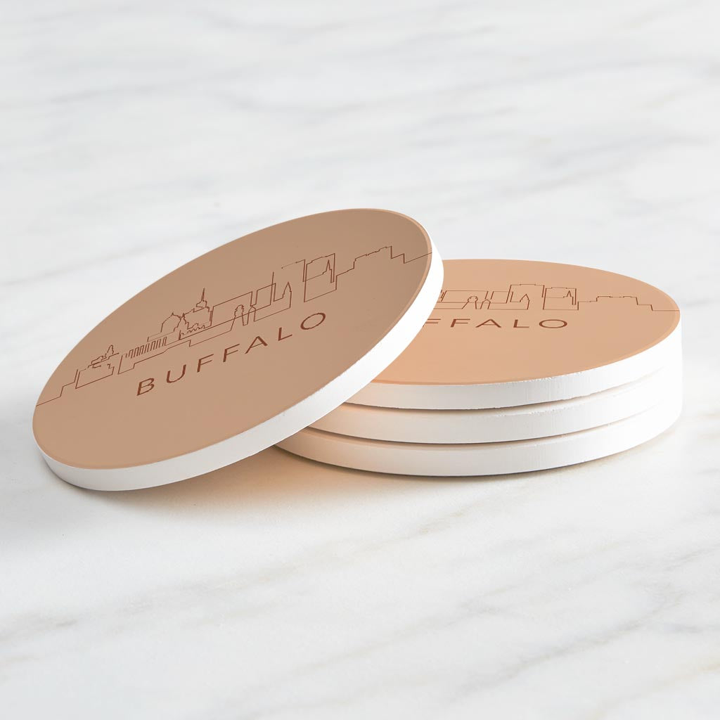 Modern Minimalistic New York Buffalo Skyline| Absorbent Coasters | Set of 4 | Min 2