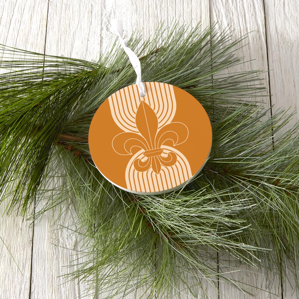 Modern Minimalist Louisiana Orange Fleu De Lis| Wood Ornament | Eaches | Min 6