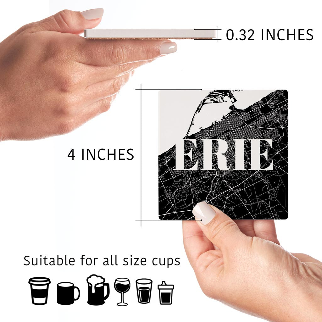 Minimalistic B&W Pennsylvania Erie Maps Love| Absorbent Coasters | Set of 4 | Min 2