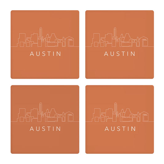 Modern Minimalist Texas Austin Skyline | Absorbent Coasters | Set of 4 | Min 2