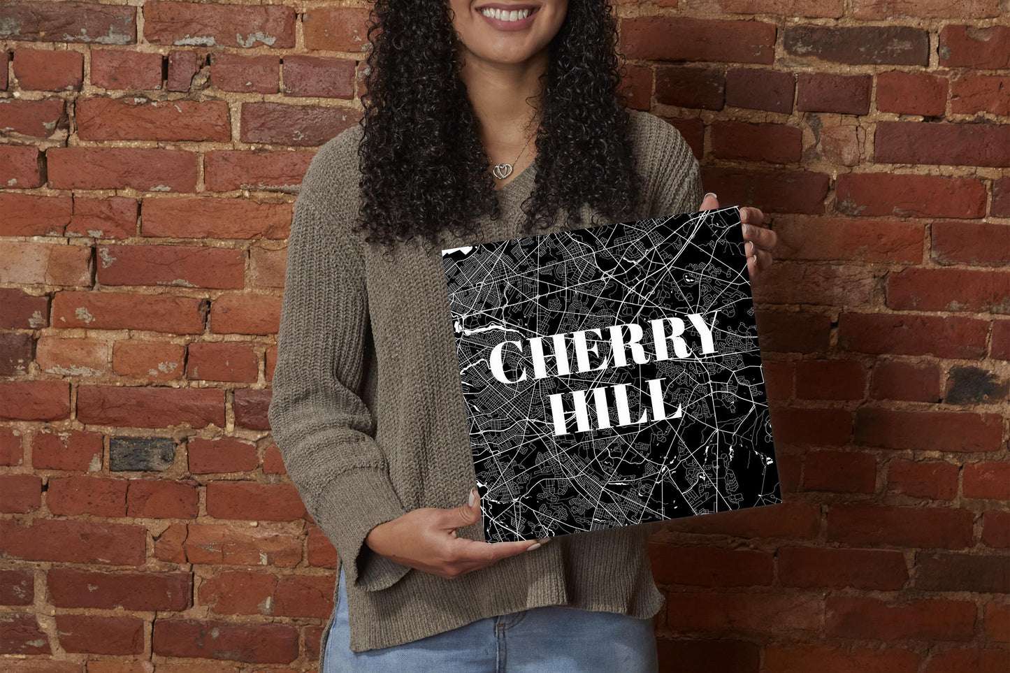 Minimalistic B&W New Jersey Cherry Hill Map | Wood Sign | Eaches | Min 2