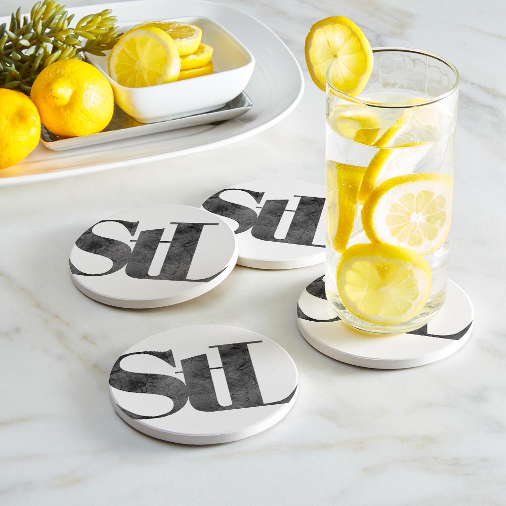 Minimalist B&W Missouri St Louis White Initials | Absorbent Coasters | Set of 4 | Min 2