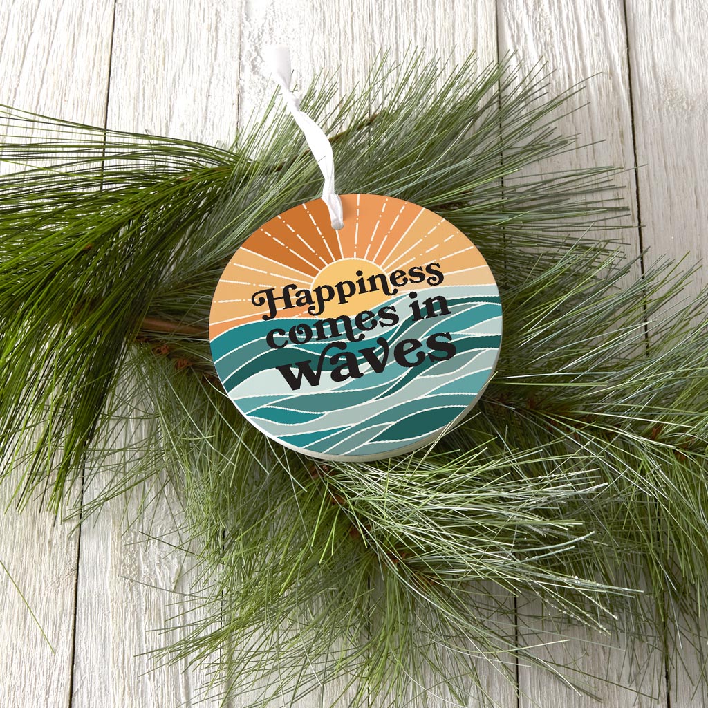 Happiness Comes In Waves | Wood Ornament | Eaches | Min 6