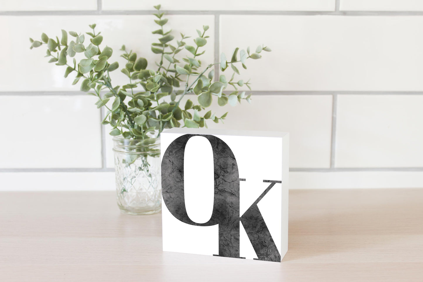 Modern White Oklahoma Initials | Wood Block | Eaches | Min 4